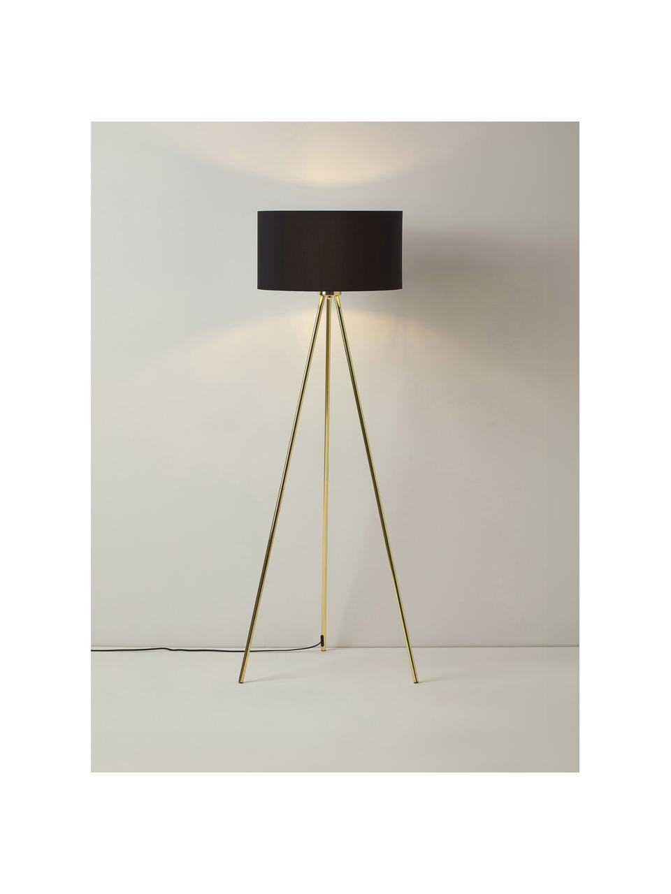 Lampadaire trépied scandi Cella, Noir, doré, haut. 147 cm