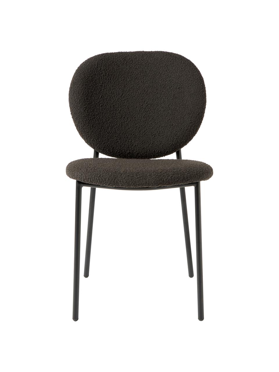 Krzesło tapicerowane bouclé Ulrica, 2 szt., Tapicerka: bouclé (100% poliester) D, Nogi: metal powlekany, Czarny bouclé, czarny, S 47 x G 61 cm