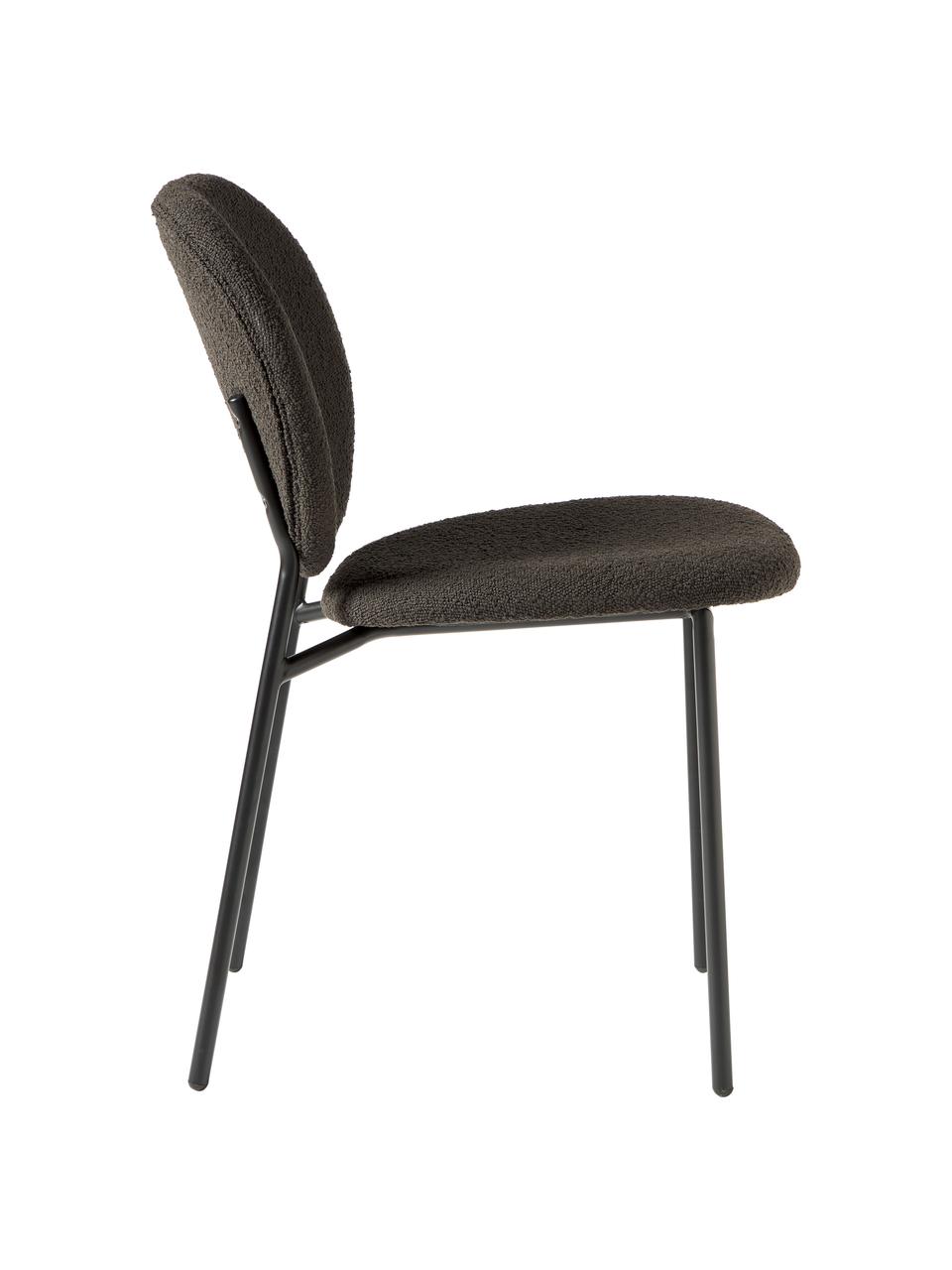 Krzesło tapicerowane bouclé Ulrica, 2 szt., Tapicerka: bouclé (100% poliester) D, Nogi: metal powlekany, Czarny bouclé, czarny, S 47 x G 61 cm