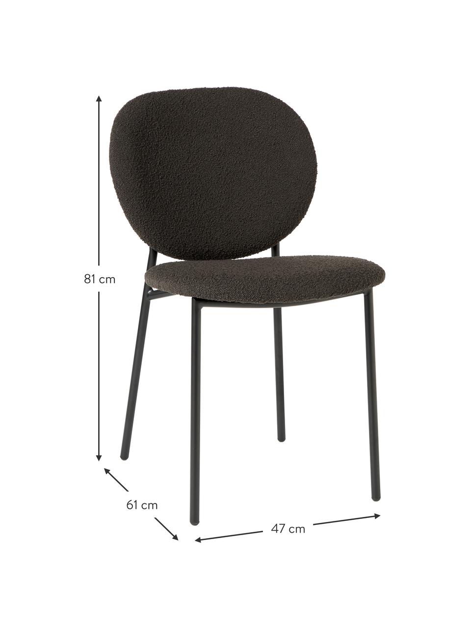 Krzesło tapicerowane bouclé Ulrica, 2 szt., Tapicerka: bouclé (100% poliester) D, Nogi: metal powlekany, Czarny bouclé, czarny, S 47 x G 61 cm