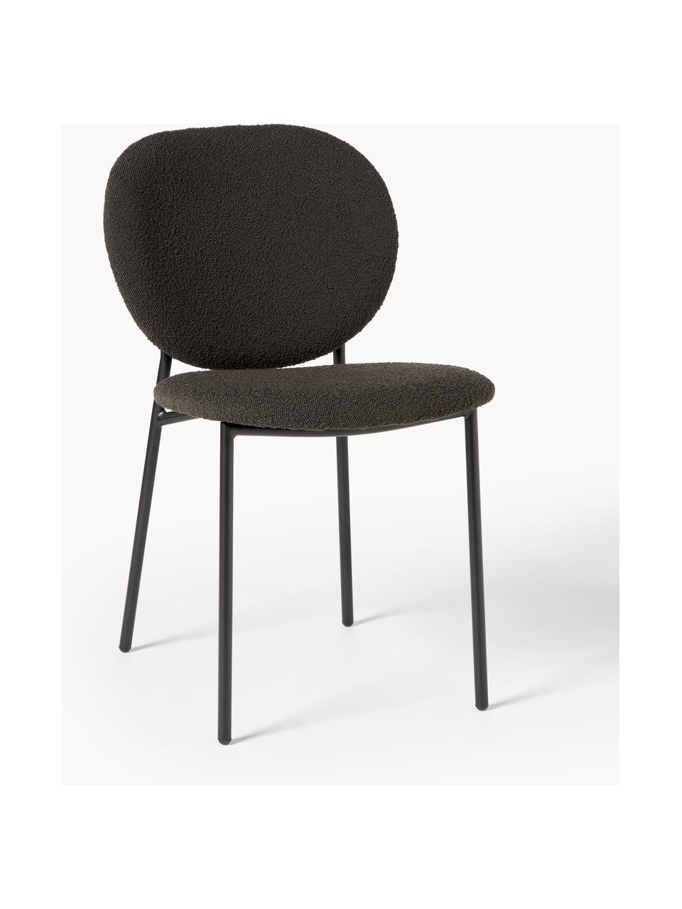 Bouclé gestoffeerde stoelen Ulrica, 2 stuks, Bekleding: bouclé (100% polyester) M, Poten: gepoedercoat metaalkleuri, Bouclé taupe, zwart, B 47 x D 61 cm