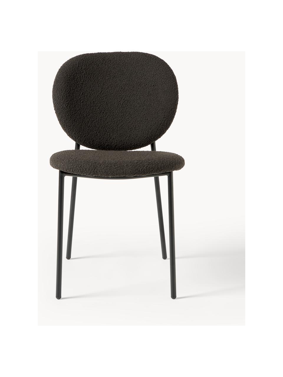 Bouclé gestoffeerde stoelen Ulrica, 2 stuks, Bekleding: bouclé (100% polyester) M, Poten: gepoedercoat metaalkleuri, Bouclé taupe, zwart, B 47 x D 61 cm