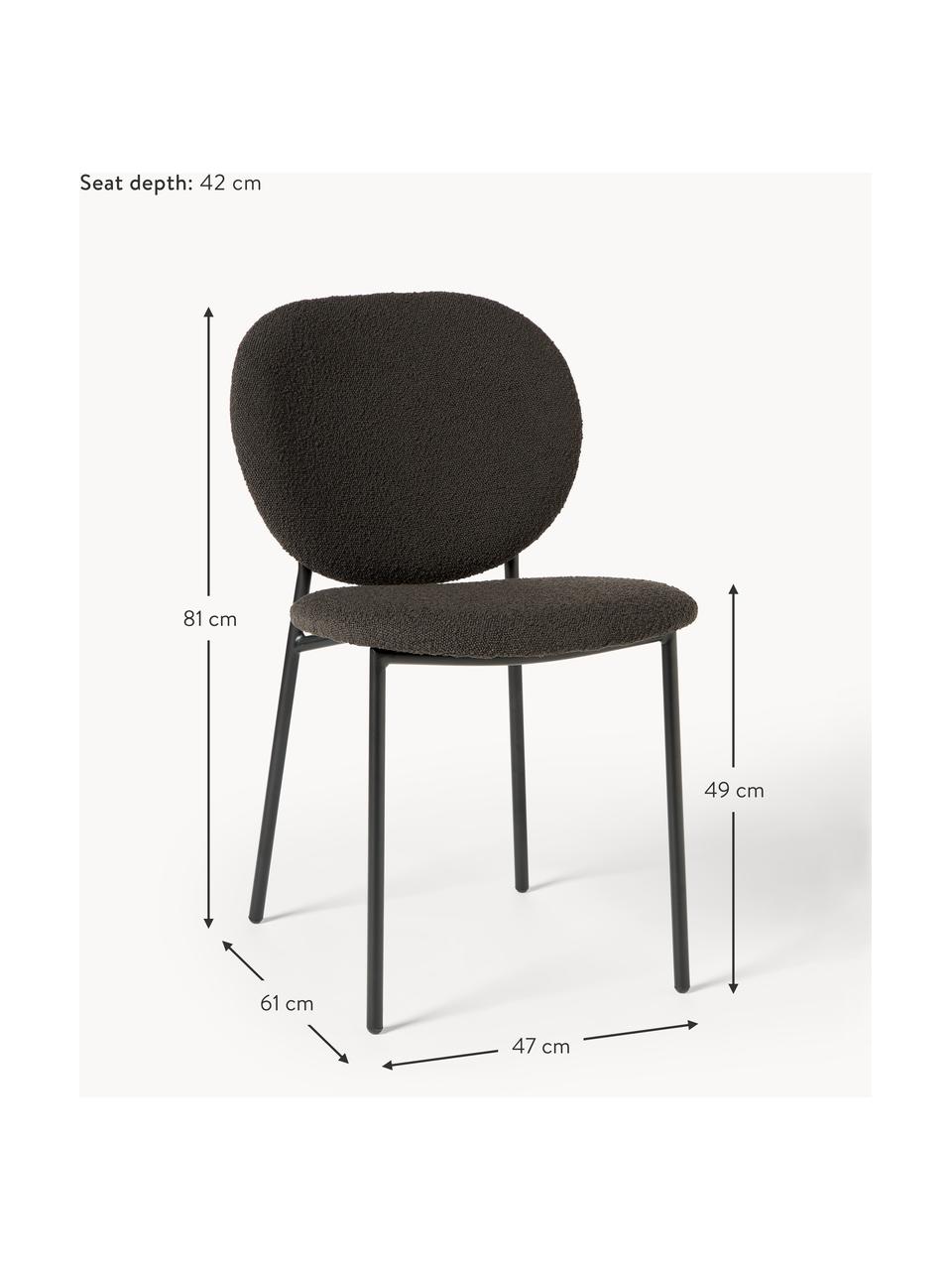 Sedia imbottita in bouclé Ulrica 2 pz, Rivestimento: bouclé (100% poliestere) , Rivestimento: schiuma, Gambe: metallo verniciato a polv, Bouclé taupe, nero, Larg. 47 x Prof. 61 cm