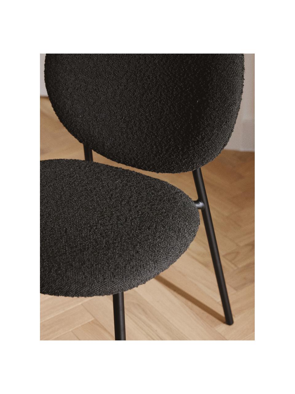 Bouclé gestoffeerde stoelen Ulrica, 2 stuks, Bekleding: bouclé (100% polyester) M, Poten: gepoedercoat metaalkleuri, Bouclé taupe, zwart, B 47 x D 61 cm