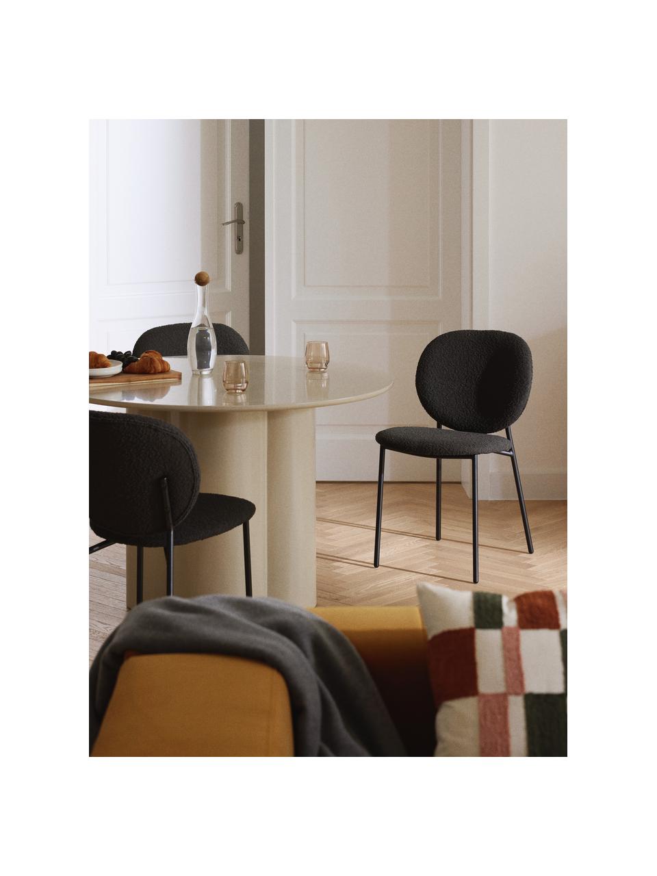 Krzesło tapicerowane Bouclé Ulrica, 2 szt., Tapicerka: Bouclé (100% poliester) D, Nogi: metal powlekany Ten produ, Czarny Bouclé, czarny, S 47 x G 61 cm