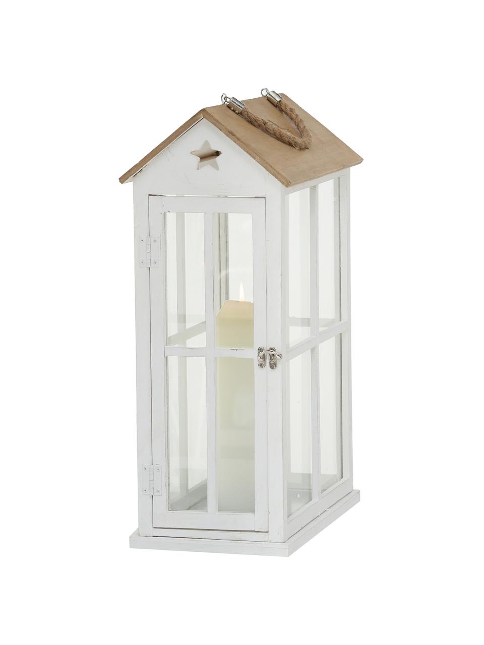 Set 2 lanterne Casa, Struttura: abete bianco rivestito, Manico: juta, Bianco, legno, Set in varie misure