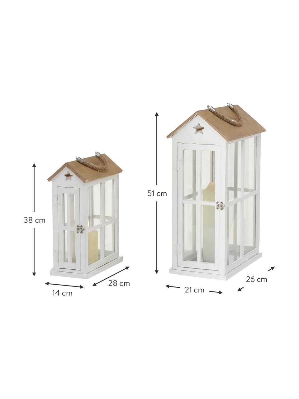 Set 2 lanterne Casa, Struttura: abete bianco rivestito, Manico: juta, Bianco, legno, Set in varie misure
