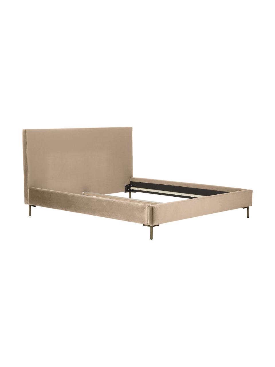 Gestoffeerd fluwelen bed Peace, Bekleding: polyester fluweel, Frame: massief grenenhout, FSC-g, Poten: gepoedercoat metaal, Fluweel taupe, B 140 x L 200 cm