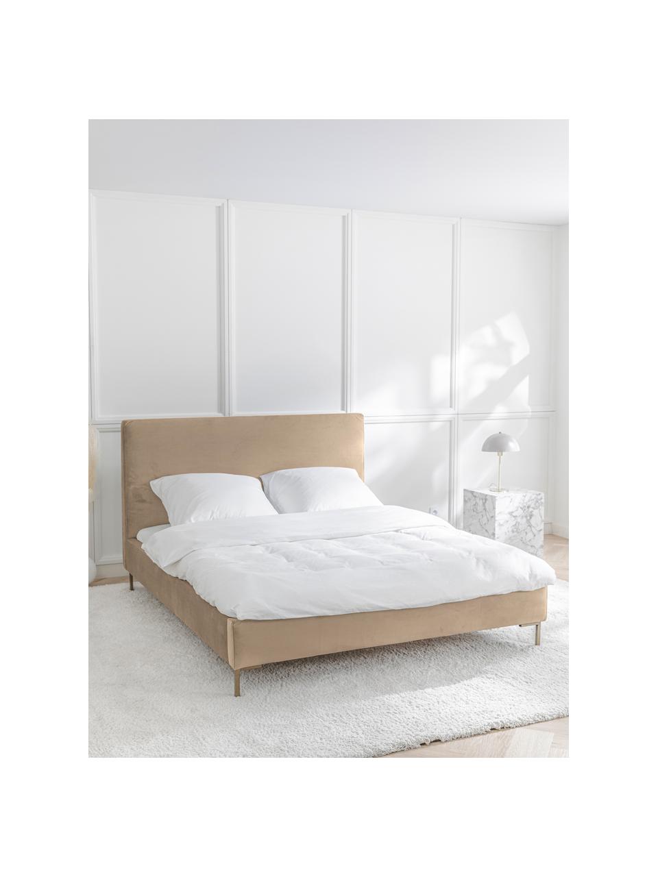 Gestoffeerd fluwelen bed Peace in taupe, Frame: massief grenenhout en pla, Bekleding: polyester fluweel, Poten: gepoedercoat metaal, Fluweel taupe, 180 x 200 cm
