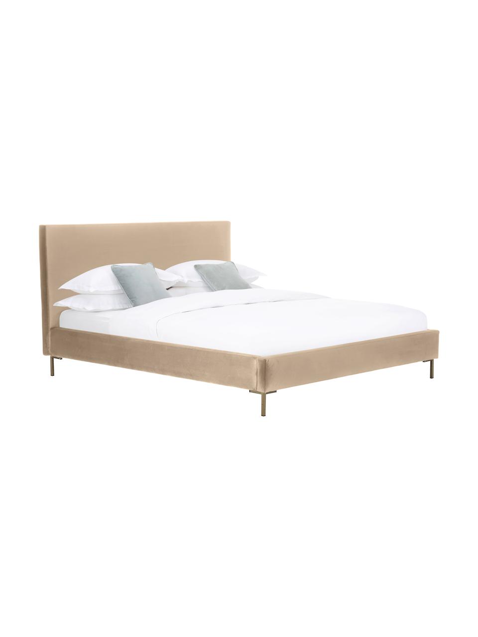 Gestoffeerd fluwelen bed Peace, Bekleding: polyester fluweel, Frame: massief grenenhout, FSC-g, Poten: gepoedercoat metaal, Fluweel taupe, B 140 x L 200 cm