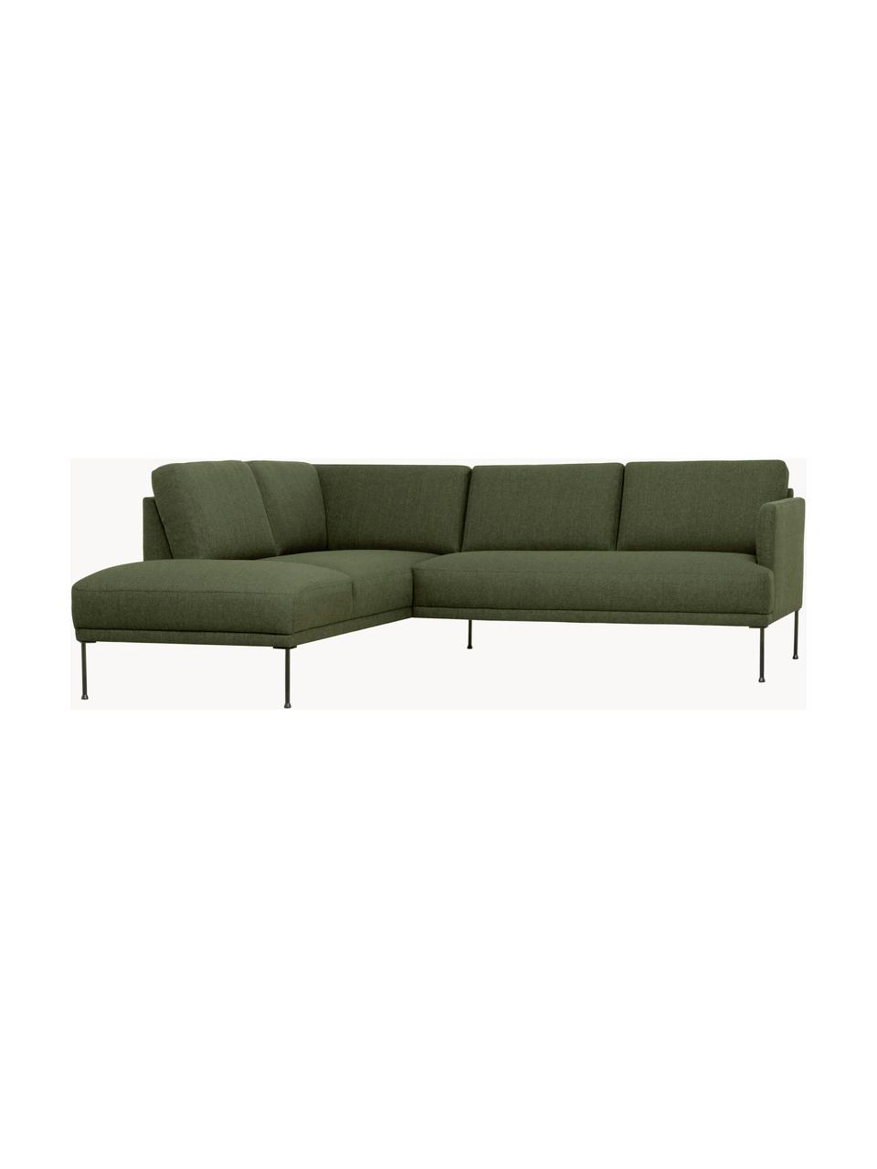 Ecksofa Fluente mit Metall-Füssen, Bezug: 100% Polyester Der hochwe, Gestell: Massives Kiefernholz, FSC, Webstoff Dunkelgrün, B 221 x T 200 cm, Eckteil links