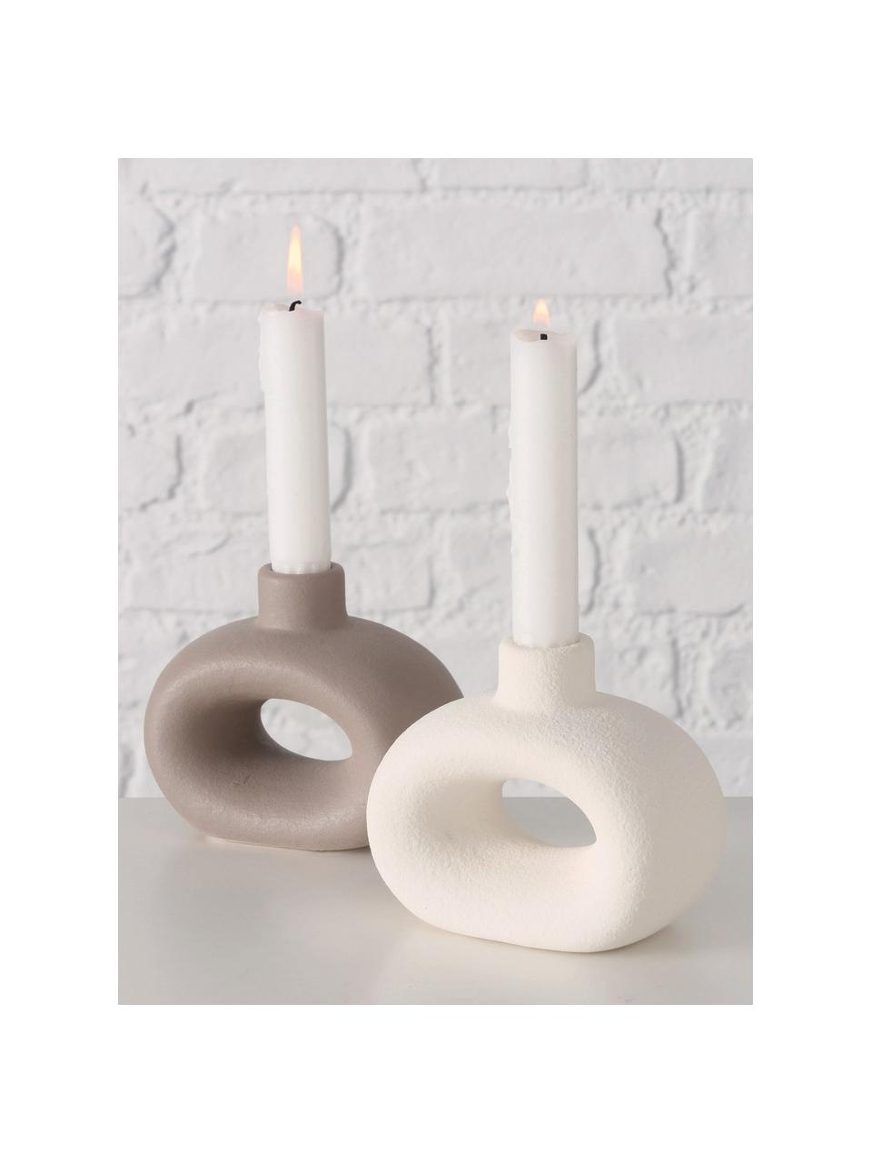 Sada kameninových svícnů Rody, 2 díly, Kamenina, Bílá, taupe, matná, Š 12 cm, V 10 cm