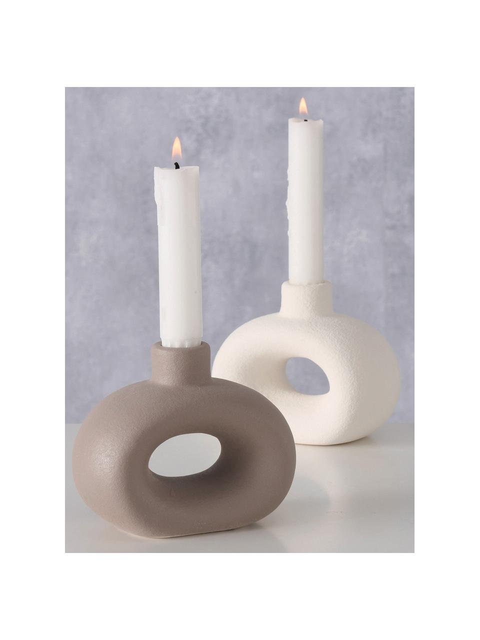 Set de candelabros Rody, 2 uds., Cerámica de gres, Blanco Off White, turrón, An 12 x Al 10 cm