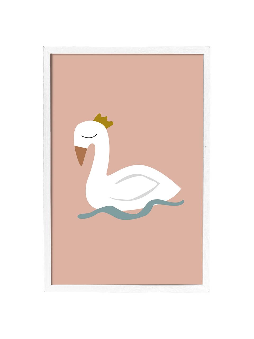Oprawiony druk cyfrowy Swan, Blady różowy, biały, niebieski, żółty, S 45 x W 65 cm