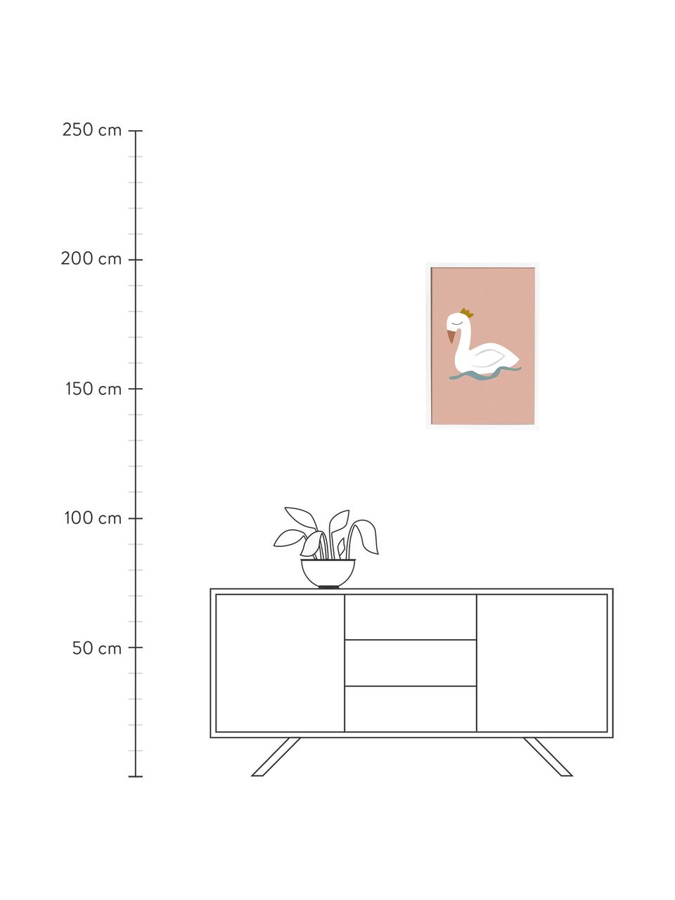 Ingelijste digitale print Swan, Afbeelding: digitale print op papier,, Lijst: gecoat MDF, Roze, wit, blauw, geel, B 45 x H 65 cm