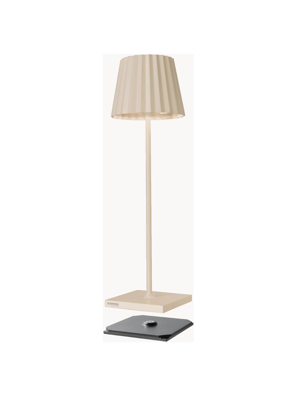 Mobiele dimbare LED outdoor tafellamp Trellia, Lamp: gecoat aluminium, Lichtbeige, Ø 11 x H 38 cm