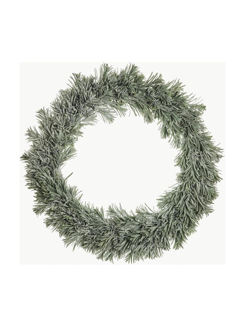 Couronne de Noël Vintia, Ø 65 cm, Plastique (ABS), laqué, certifié Greenguard, Vert foncé, enneigé, Ø 65 x haut. 8 cm