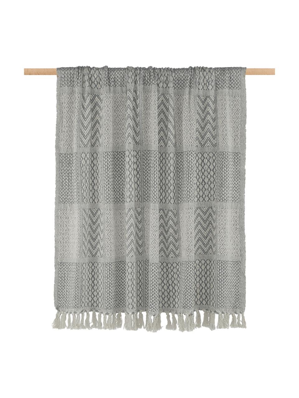 Plaid con motivo grigio/crema Malte, 48% cotone riciclato, 39% poliestere, 7% viscosa, 6% acrilico, Grigio, crema, Larg. 130 x Lung. 160 cm