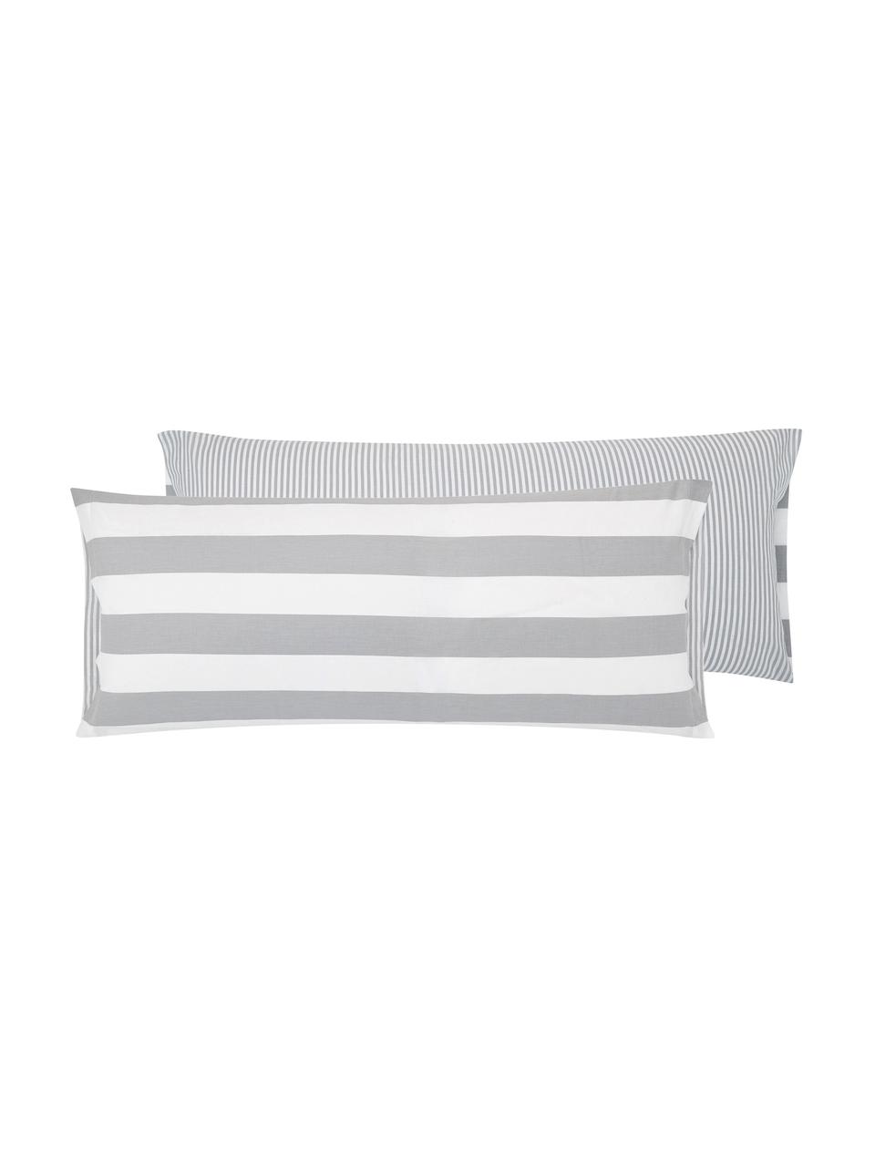 Funda de almohada de algodón Lorena, Gris claro, blanco crema, An 45 x L 110 cm