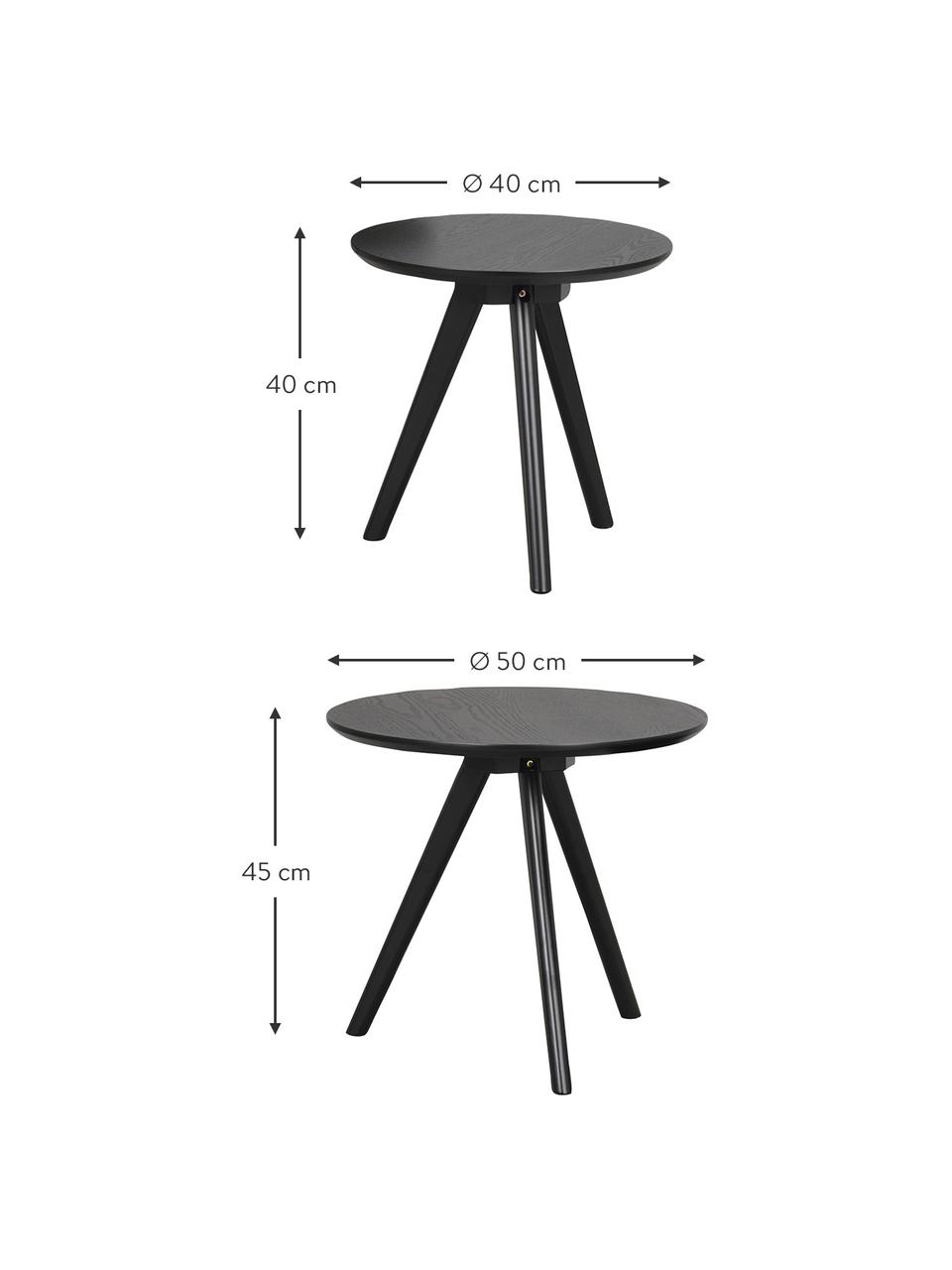 Bijzettafelset Yumi in zwart, 2-delig, Tafelblad: MDF met essenhoutfineer, Poten: massief gelakt rubberhout, Zwart, Set met verschillende formaten