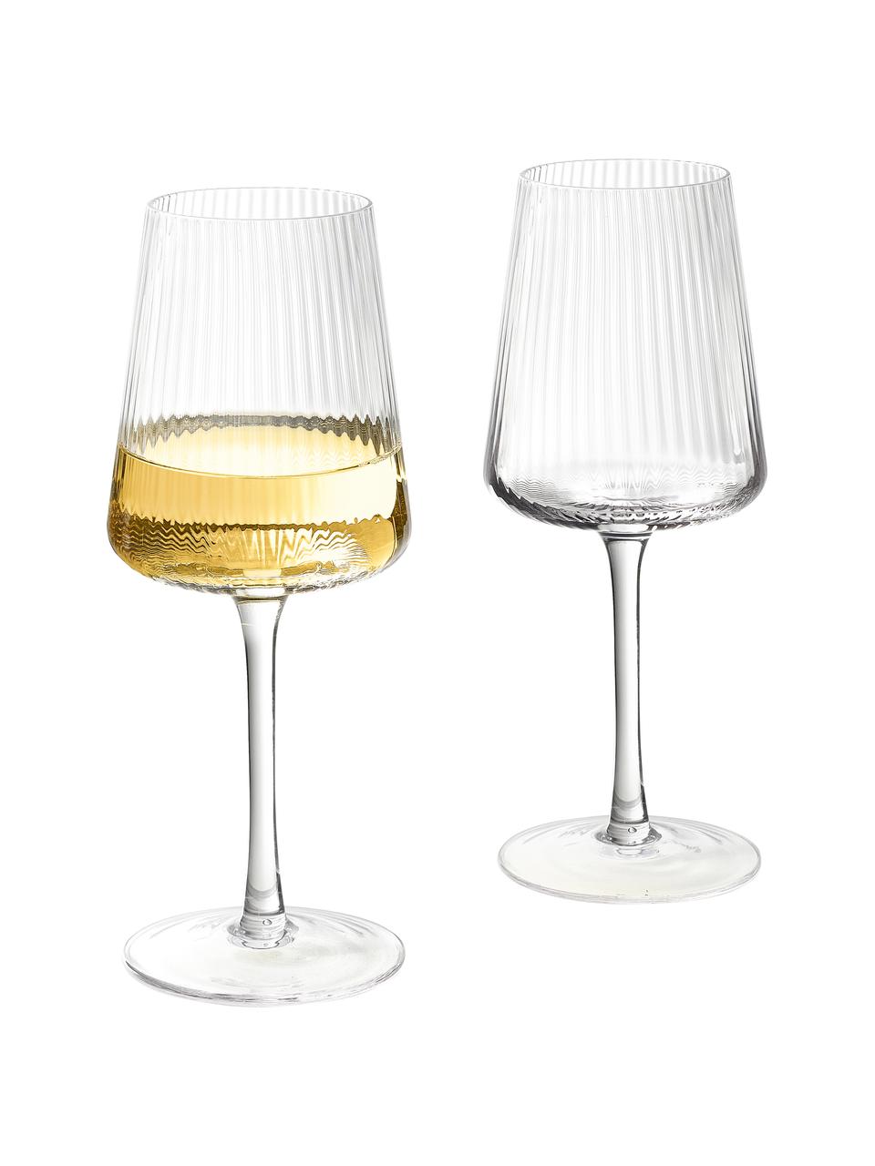 Handgefertigte Weißweingläser Cami mit Rillenstruktur, 4 Stück, Glas, mundgeblasen, Transparent, Ø 8 x H 22 cm
