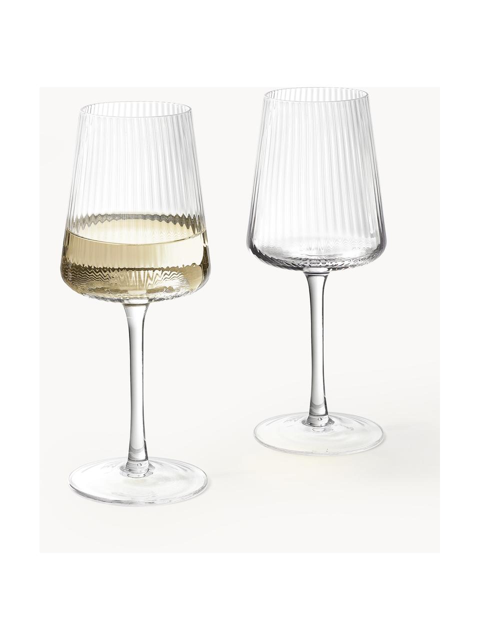 Bicchieri da vino bianco fatti a mano con struttura millerighe Cami 4 pz, Vetro soffiato, Trasparente, Ø 8 x Alt. 22 cm, 390 ml