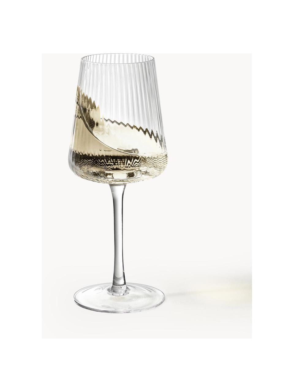 Ręcznie wykonany kieliszek do wina z ryflowaną powierzchnią Cami, 4 szt., Szkło dmuchane, Transparentny, Ø 8 x W 22 cm, 390 ml