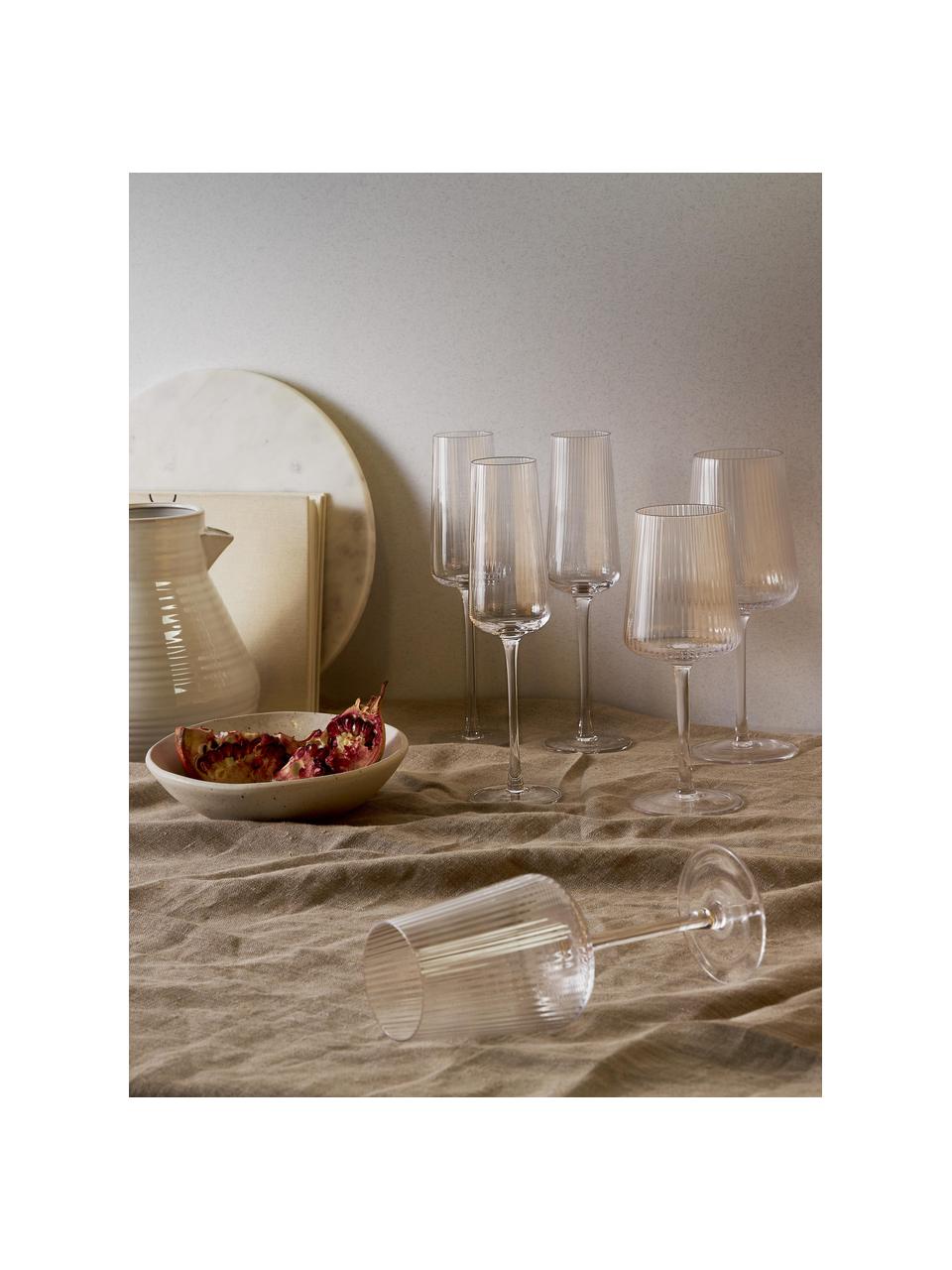 Handgefertigte Weißweingläser Cami mit Rillenstruktur, 4 Stück, Transparent, Ø 8 x H 22 cm, 390 ml