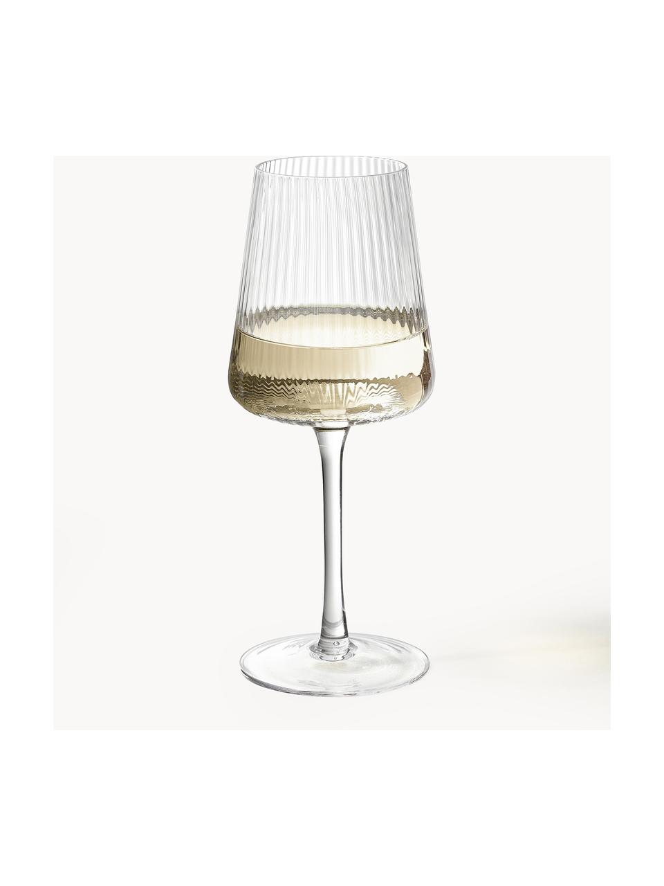 Copas de vino blanco artesanales con relieves Cami, 4 uds., Vidrio soplado artesanalmente, Transparente, Ø 8 x Al 22 cm