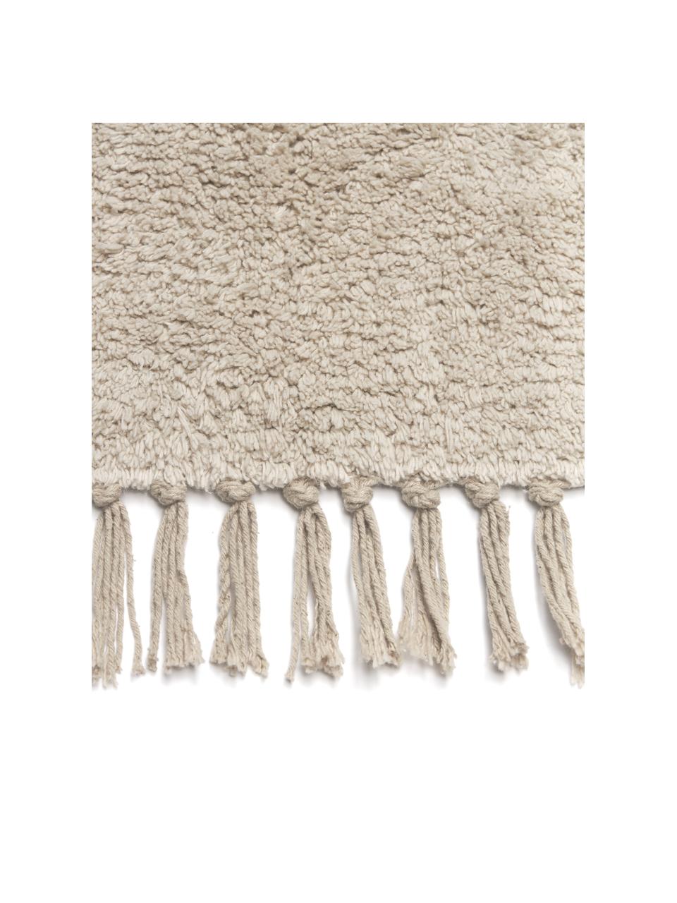 Tapis de couloir en coton à franges, tufté main Daya, Beige, larg. 80 x long. 300 cm