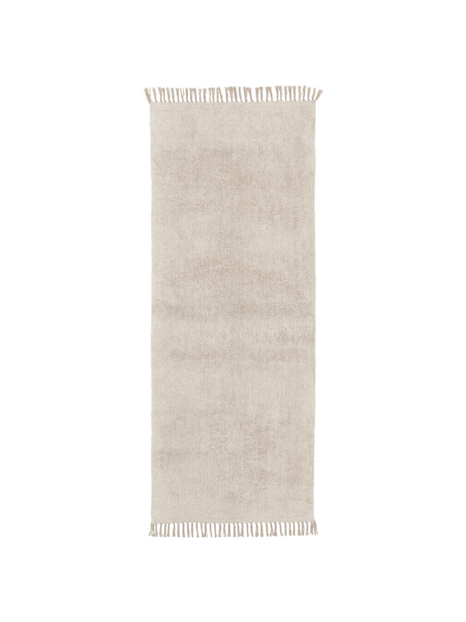 Ručně všívaný bavlněný běhoun s třásněmi Daya, Béžová, Š 80 cm, D 300 cm
