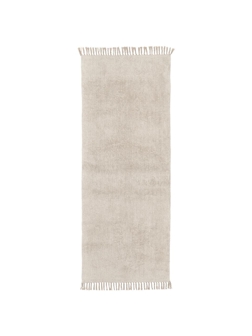 Tapis de couloir en coton à franges, tufté main Daya, Beige, larg. 80 x long. 300 cm