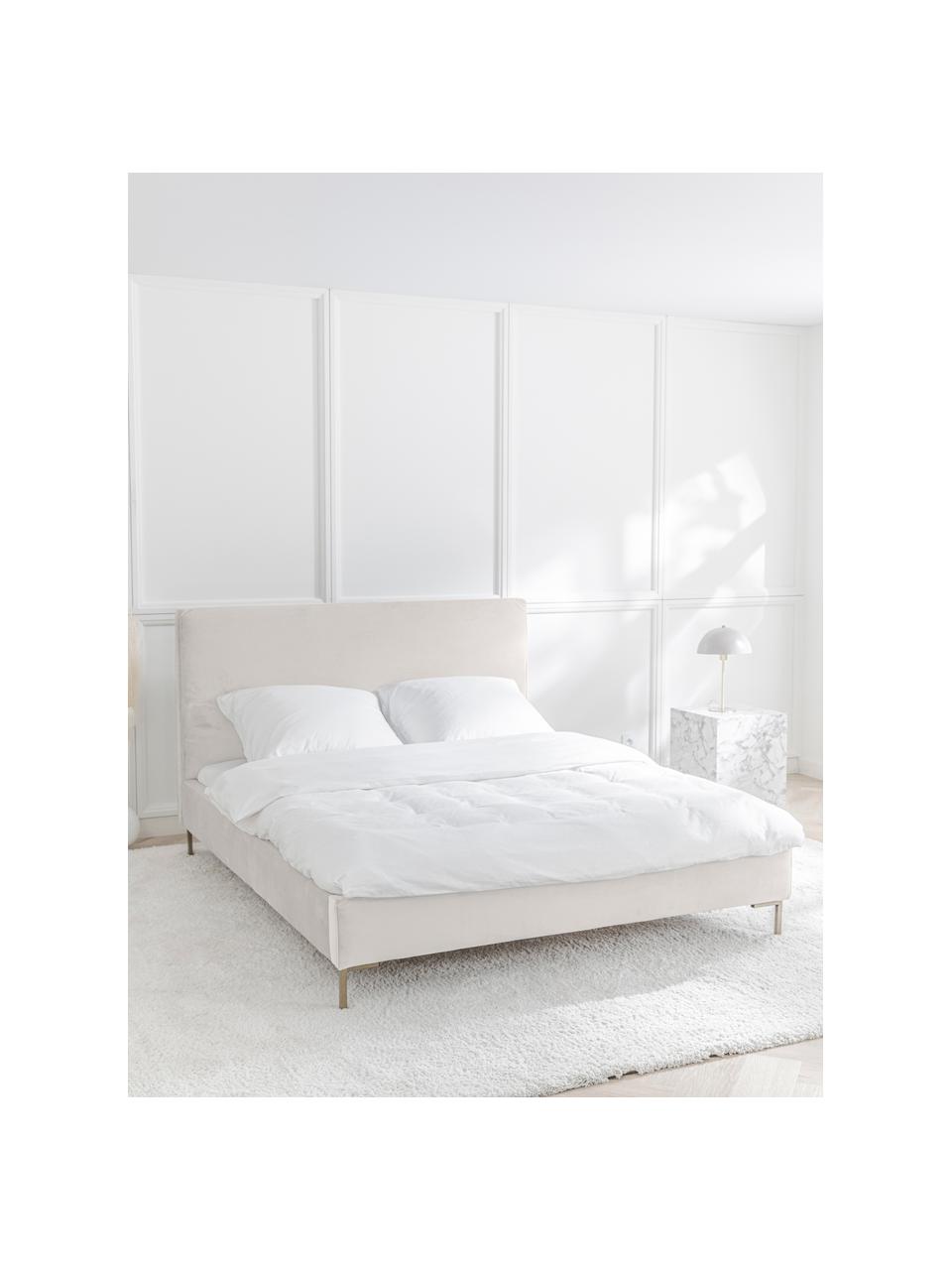 Cama tapizada Peace, Tapizado: poliéster (texturizado) R, Estructura: madera de pino maciza con, Patas: metal con pintura en polv, Tejido greige, An 180 x L 200 cm