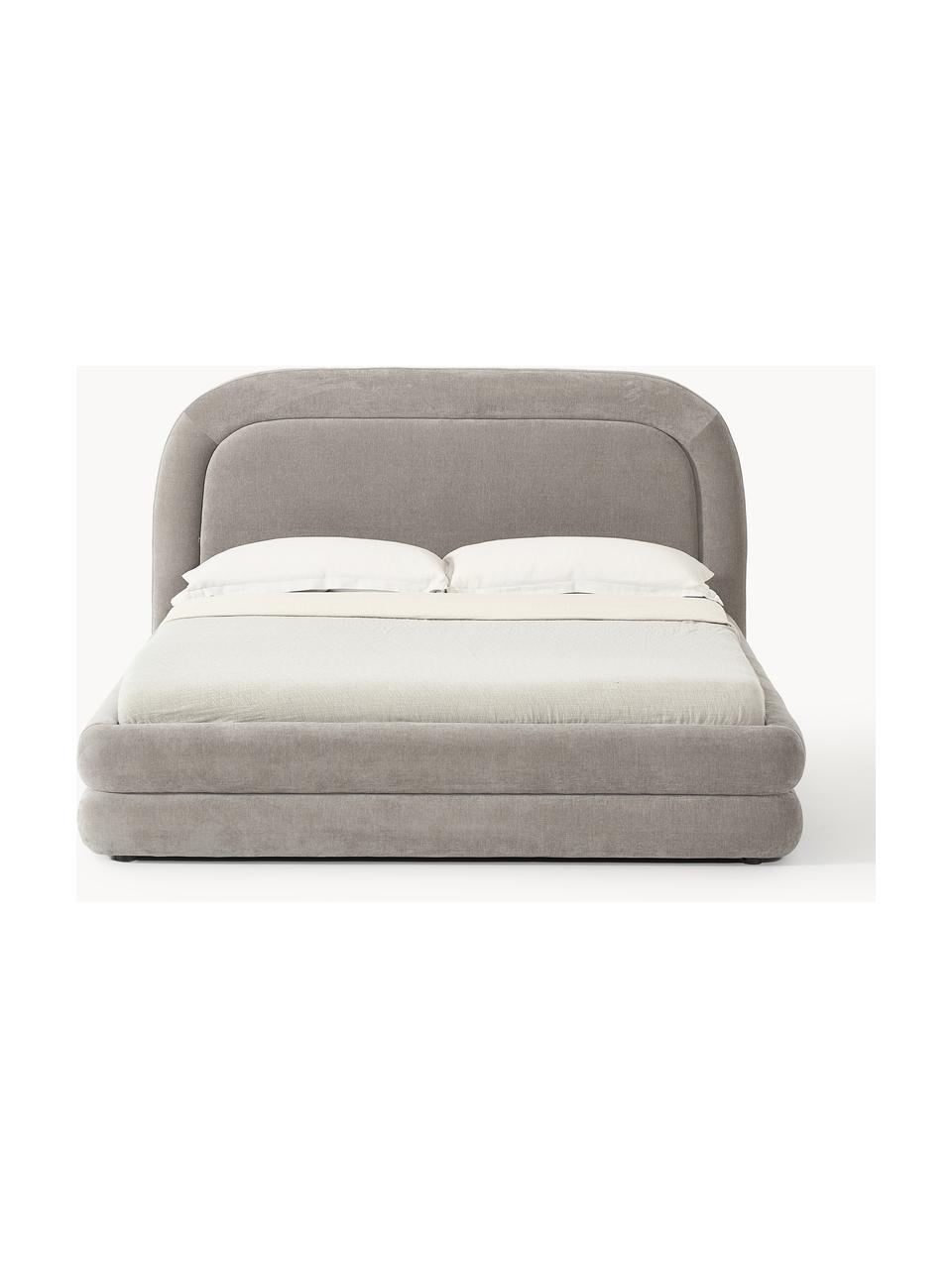 Cama tapizada Solomon, Tapizado: 100% poliéster Alta resis, Estructura: madera contrachapada, Patas: plástico Este producto es, Tejido gris claro, An 140 x L 200 cm