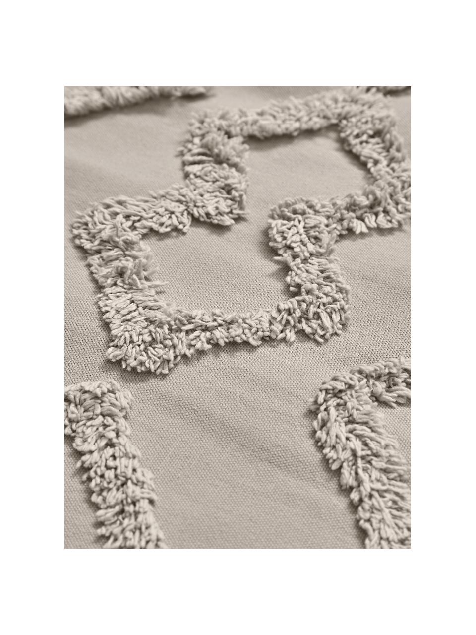 Baumwollperkal-Kissenhülle Faith mit getufteter Verzierung, 100% Baumwolle, Hellbeige, B 50 x L 50 cm