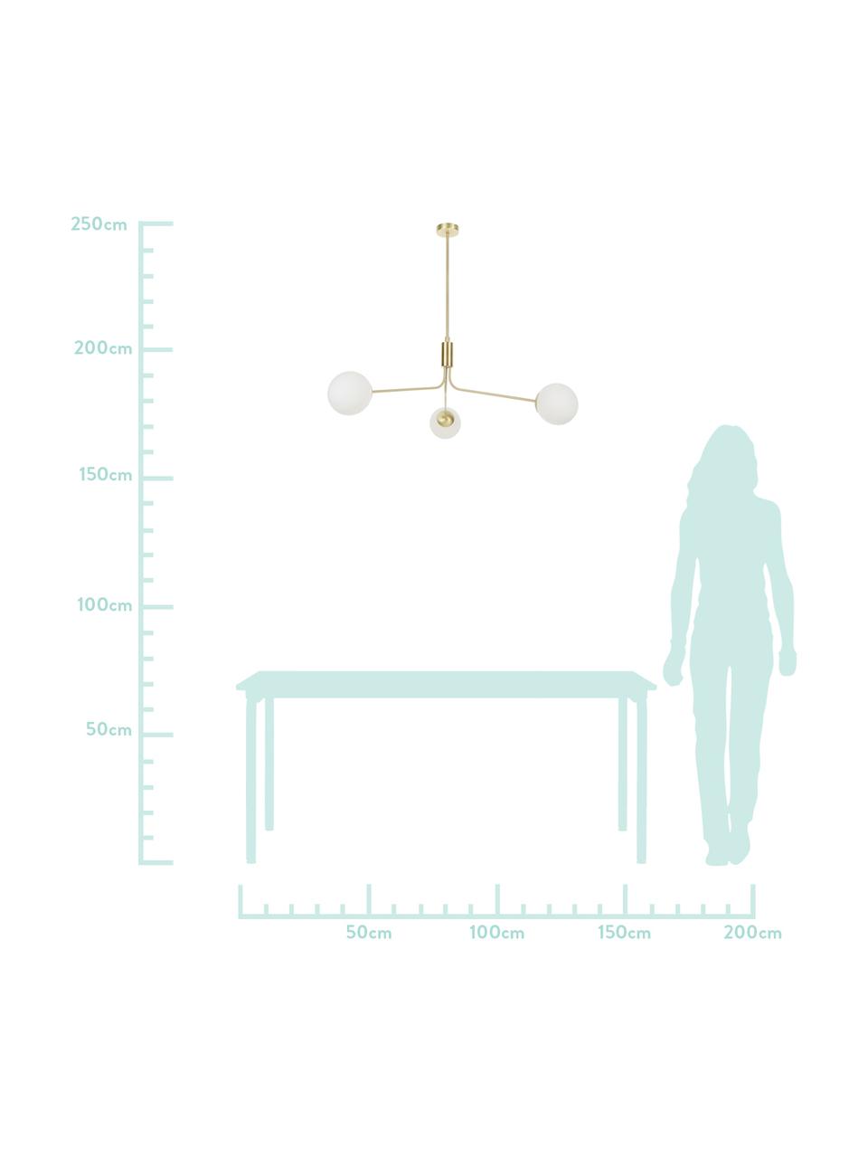 Lampada a sospensione in oro Darcy, Baldacchino: metallo spazzolato, Paralume: vetro, Ottone, bianco, Ø 98 x Alt. 85 cm