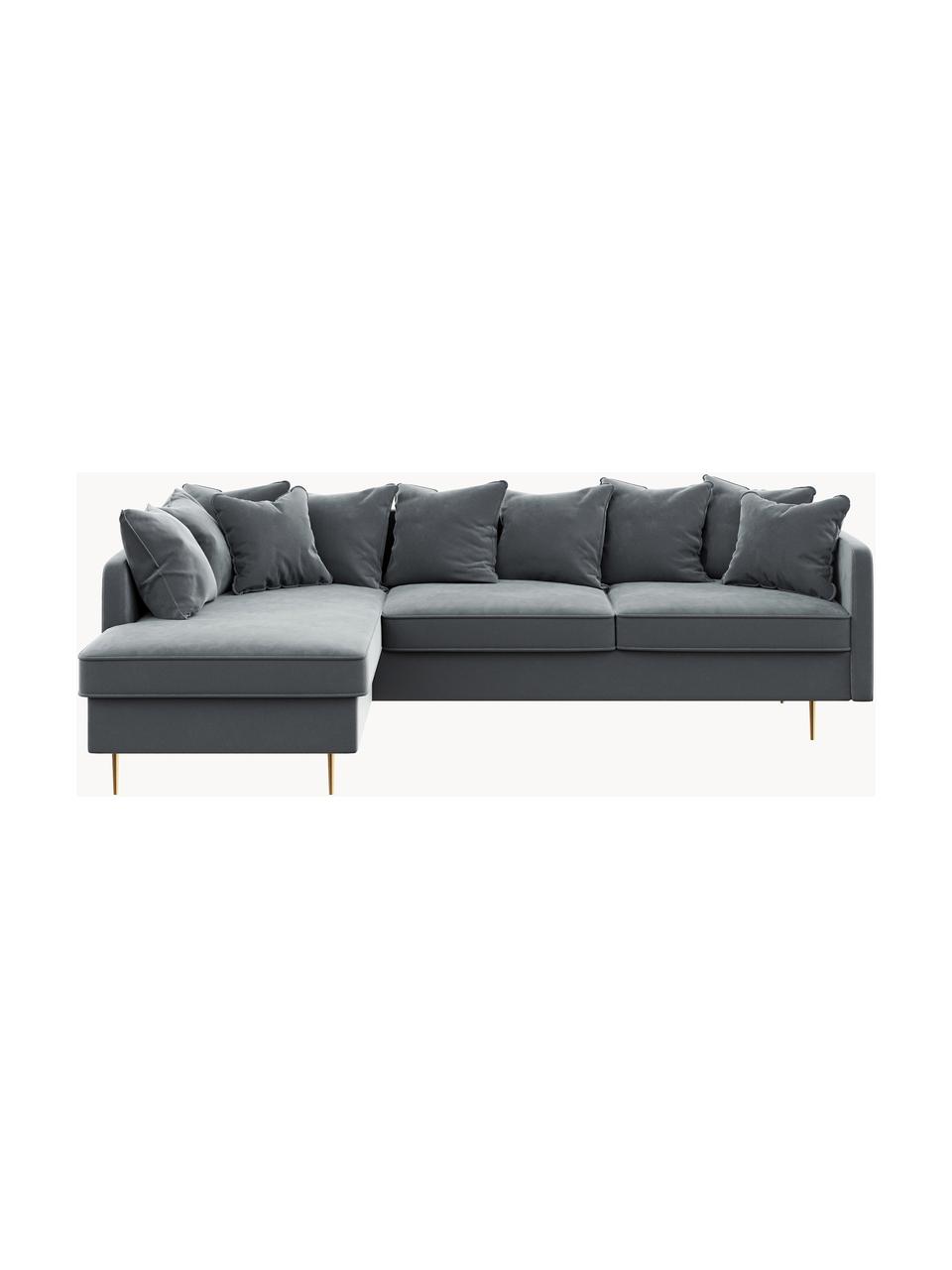 Sofa narożna z aksamitu Esme (4-osobowa), Tapicerka: 100% aksamit poliestrowy , Nogi: metal powlekany, Stalowoszary aksamit, S 255 x G 165 cm, lewostronna