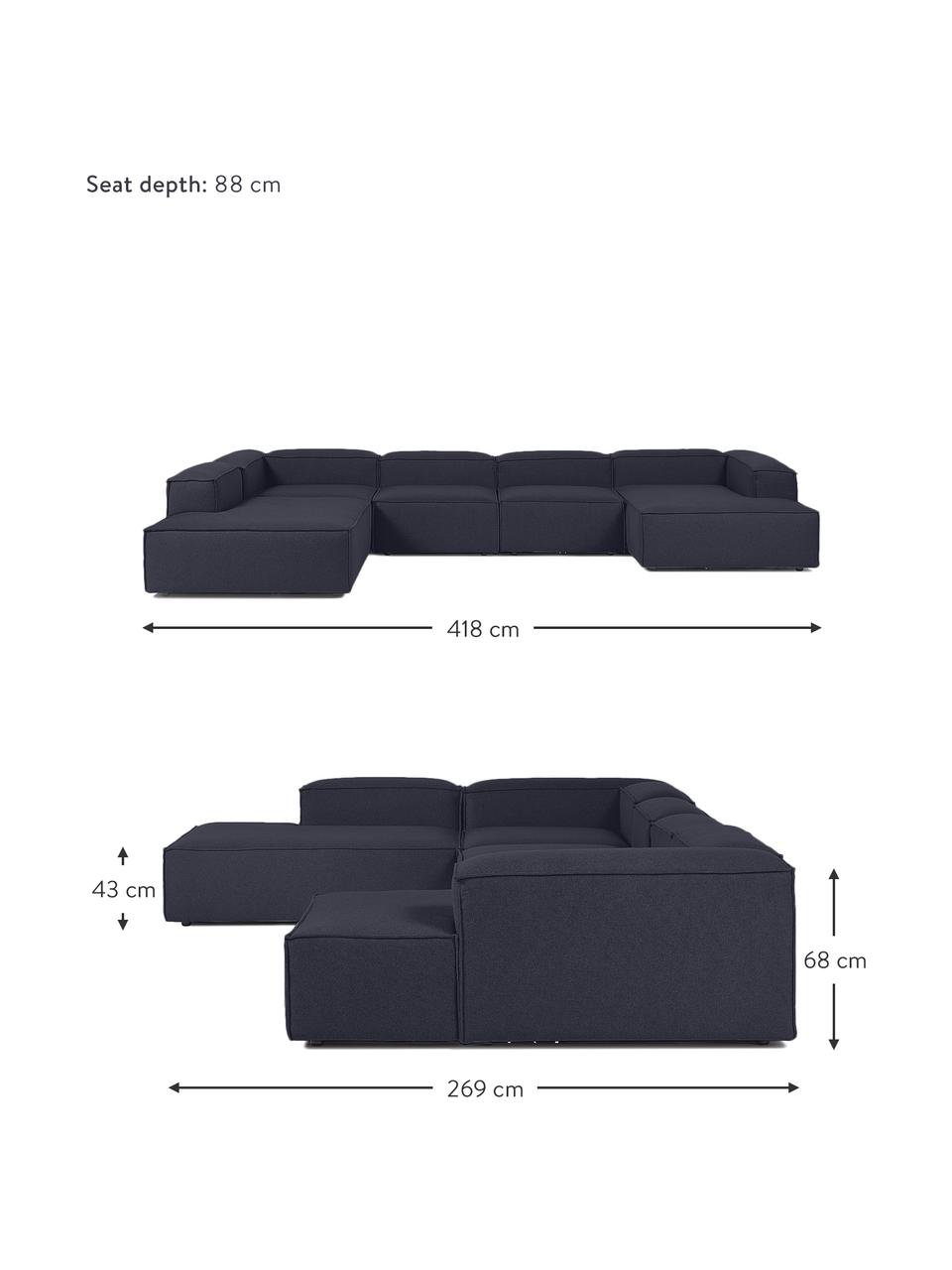 Sofá rinconera modular Lennon, Tapizado: 100% poliéster Alta resis, Estructura: madera de pino maciza, ma, Patas: plástico, Tejido azul oscuro, An 418 x Al 68 cm, chaise longue izquierda
