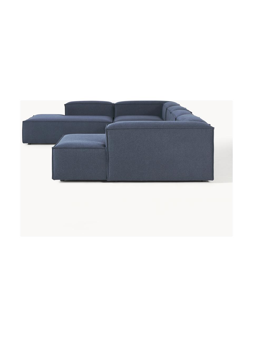 Sofa modułowa Lennon, Tapicerka: 100% poliester Dzięki tka, Stelaż: lite drewno sosnowe, skle, Nogi: tworzywo sztuczne Ten pro, Ciemnoniebieska tkanina, S 418 x G 269 cm,  lewostronna