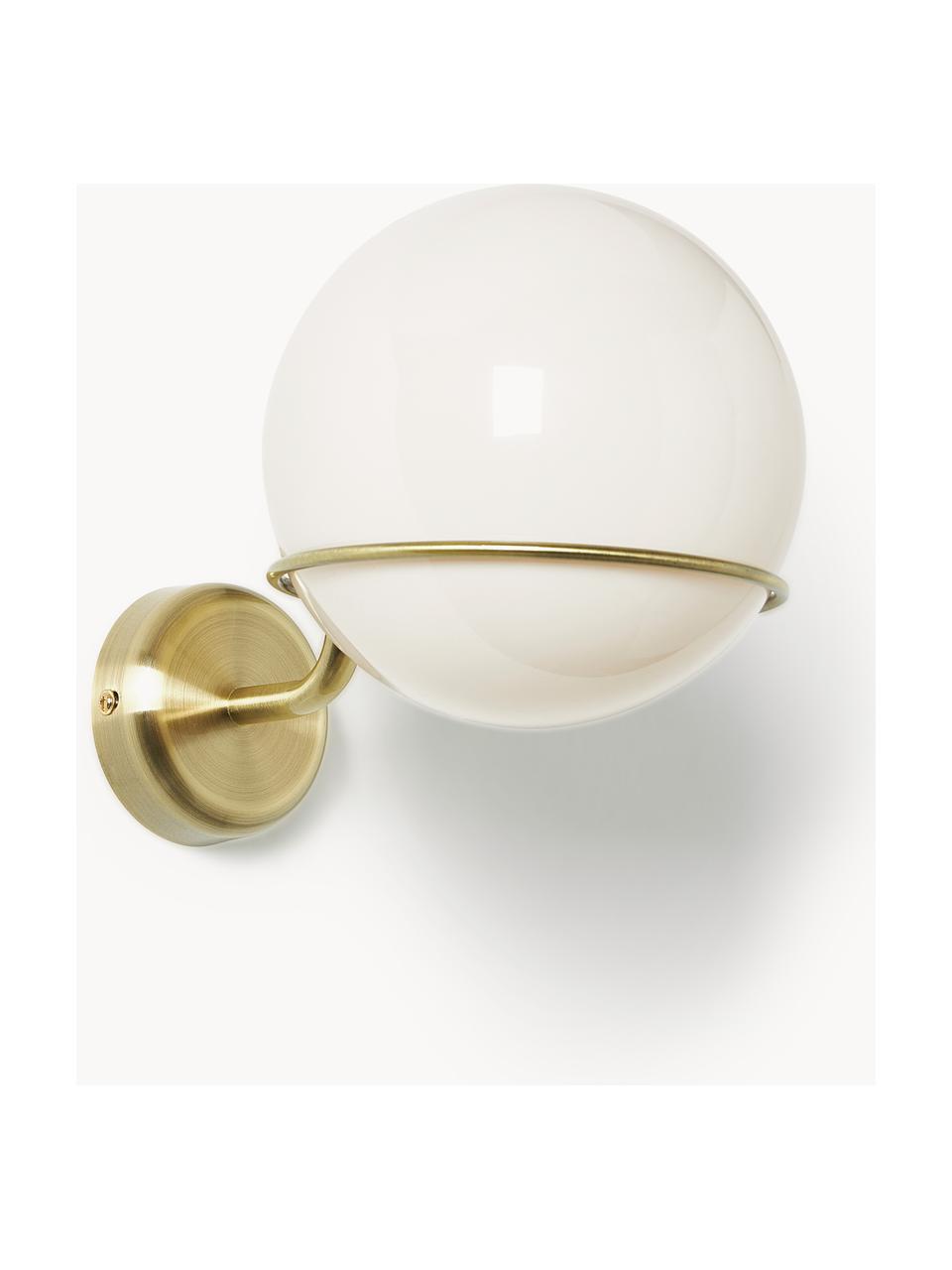 Applique con sfera di vetro Carey, Paralume: vetro, Struttura: metallo, Baldacchino: metallo, Bianco crema, dorato, Ø 16 x Alt. 18 cm