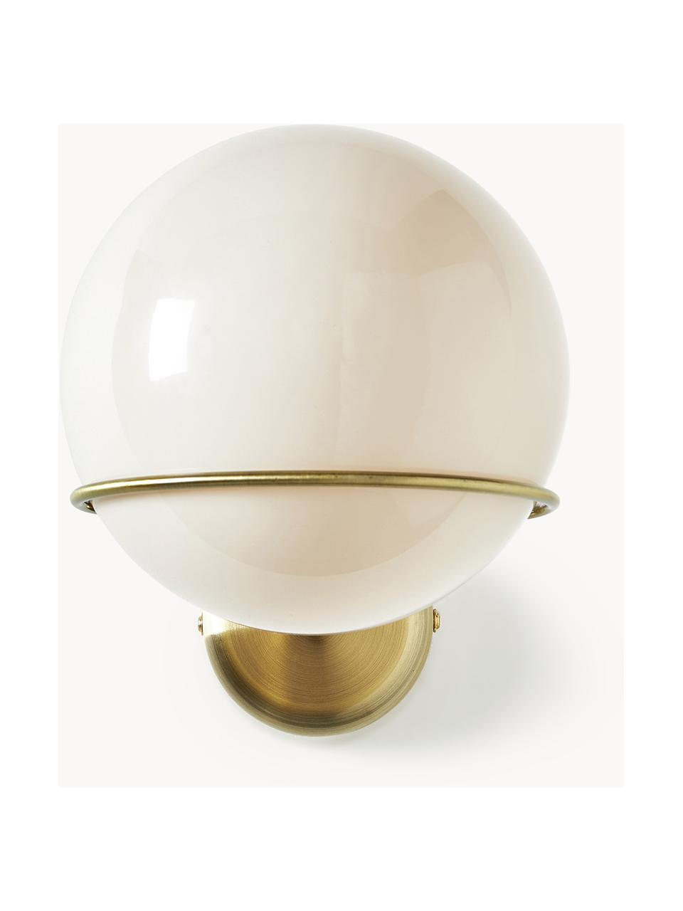 Aplique esferico de vidrio Carey, Pantalla: vidrio, Anclaje: metal, Blanco crema, dorado, Ø 16 x Al 18 cm
