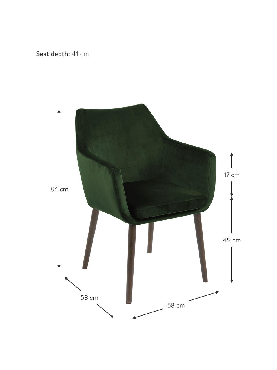 Sametová židle s područkami Nora, Lesní zelená, černá, Š 58 cm, H 58 cm