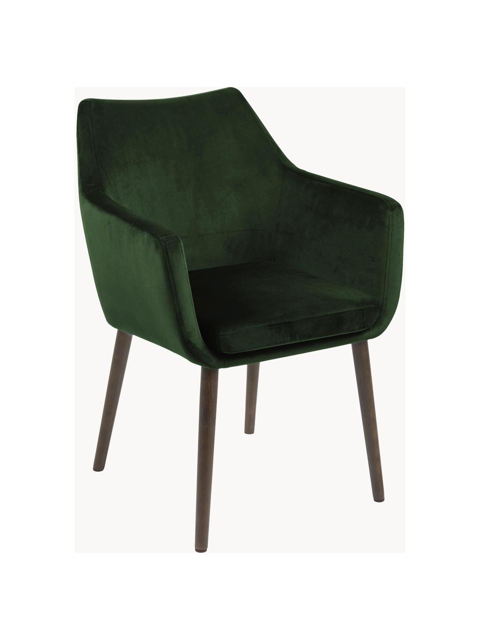 Silla con reposabrazos de terciopelo Nora, Tapizado: terciopelo de poliéster A, Patas: madera de roble curtida, Terciopelo verde profundo, madera de roble oscura, An 58 x F 58 cm