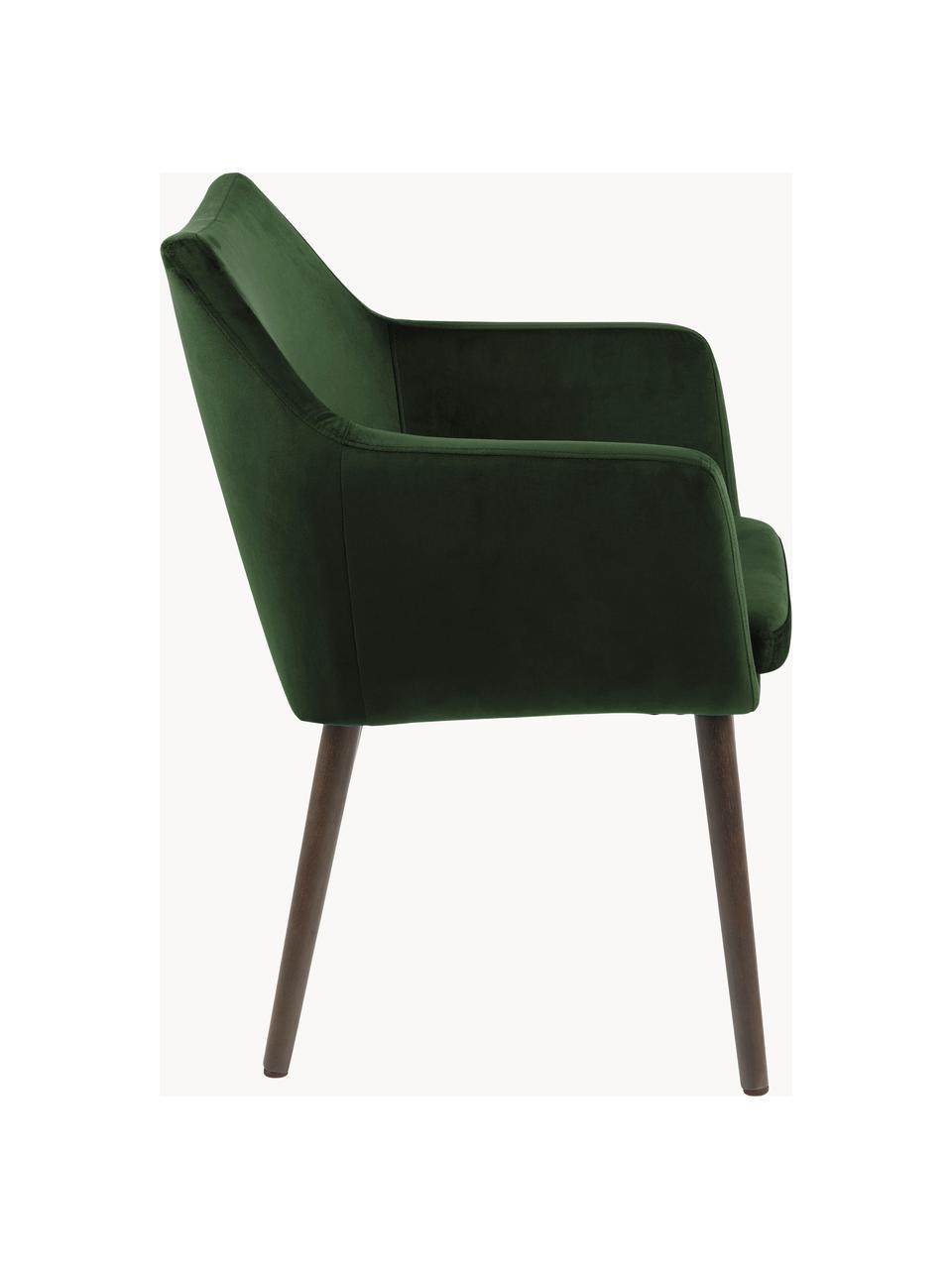 Silla con reposabrazos de terciopelo Nora, Tapizado: terciopelo de poliéster A, Patas: madera de roble curtida, Terciopelo verde profundo, madera de roble oscura, An 58 x F 58 cm