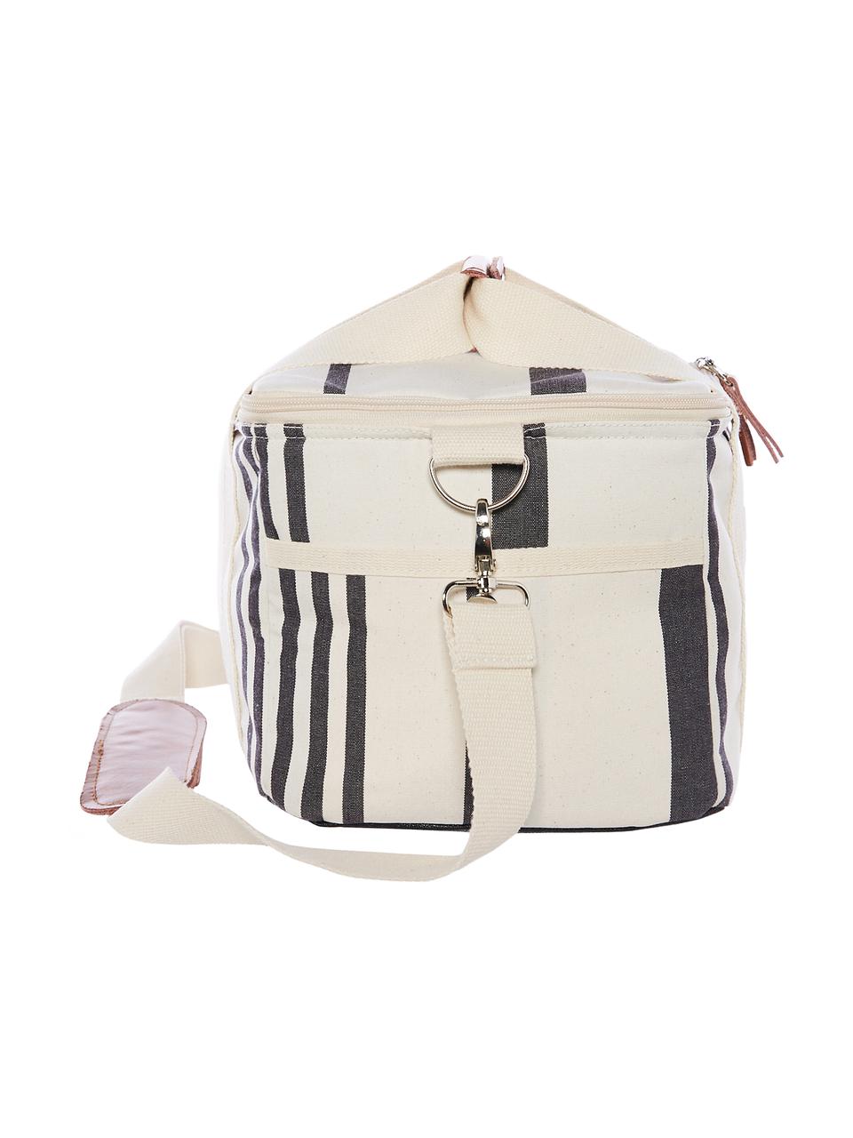 Chladicí taška Retro, 40 % bavlna, 40 % polyester, 15 % recyklované PVC, 5 % kůže, Černá, krémově bílá, Š 32 cm, V 20 cm