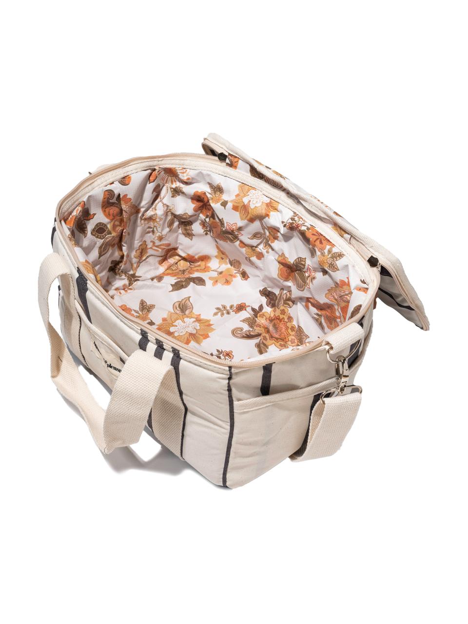 Chladicí taška Retro, 40 % bavlna, 40 % polyester, 15 % recyklované PVC, 5 % kůže, Černá, krémově bílá, Š 32 cm, V 20 cm
