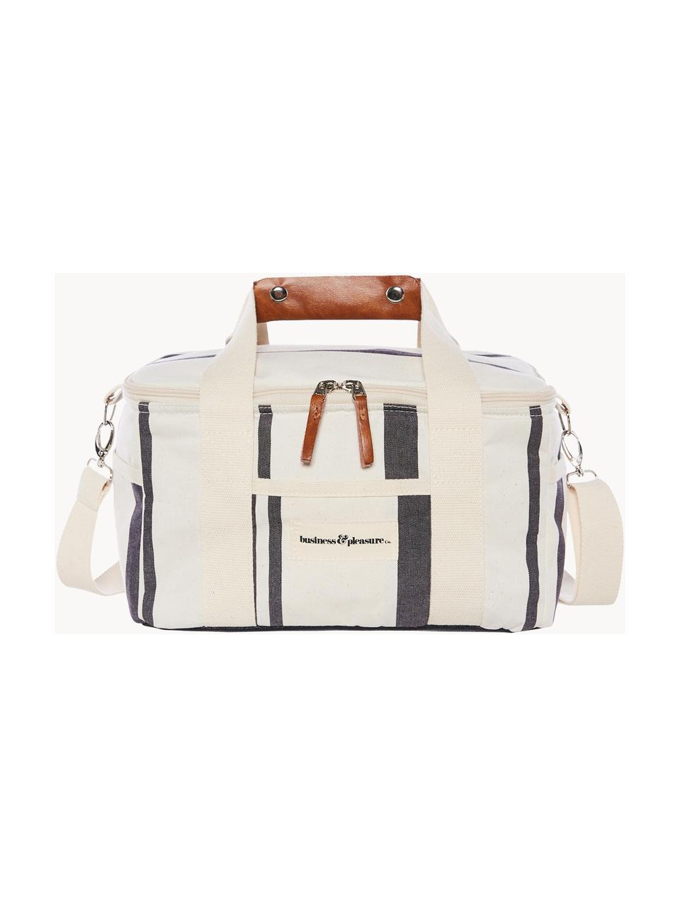 Kühltasche Retro, 40% Baumwolle, 40% Polyester, 15% Recycled PVC, 5% Leder, Cremeweiss, Anthrazit, B 32 x H 20 cm