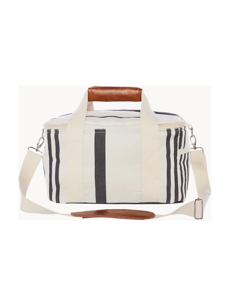 Kühltasche Retro, 40% Baumwolle, 40% Polyester, 15% Recycled PVC, 5% Leder, Cremeweiss, Anthrazit, B 32 x H 20 cm