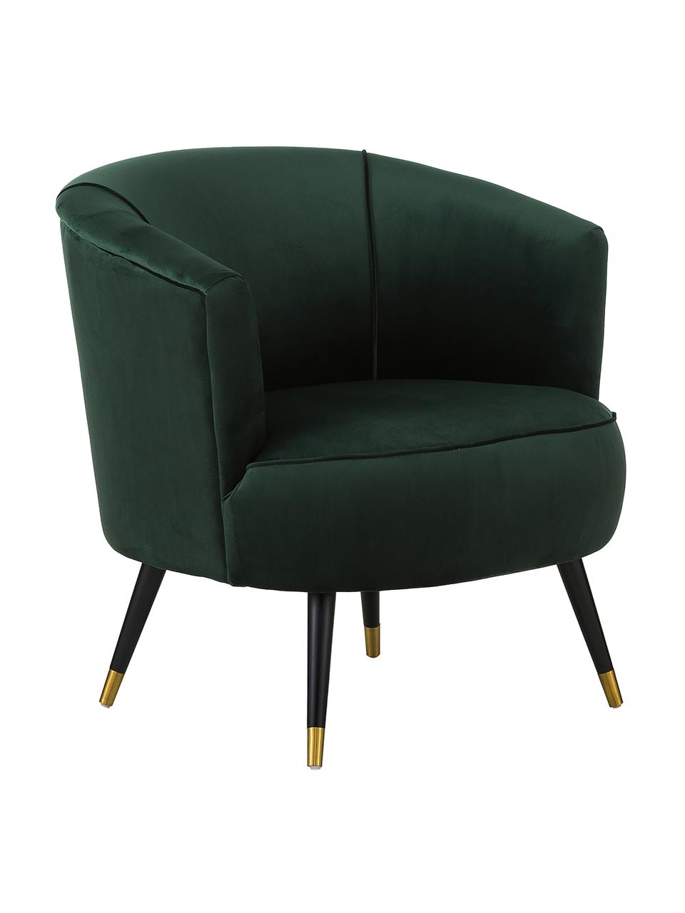Fluwelen fauteuil Ella in groen, Bekleding: fluweel (polyester), Poten: gelakt metaal, Fluweel donkergroen, B 74 x D 78 cm