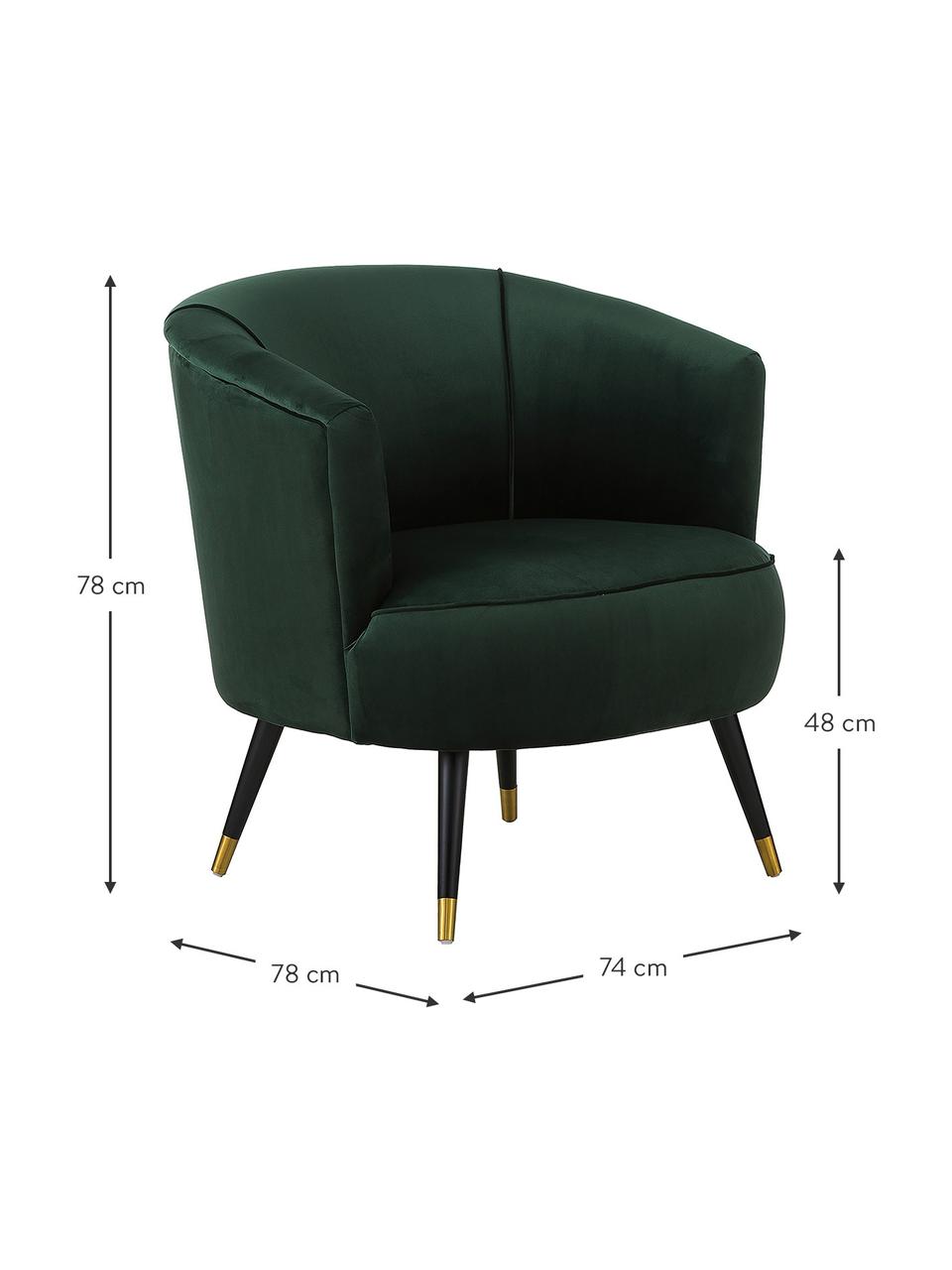 Fauteuil cocktail en velours vert foncé Ella, Velours vert foncé, larg. 74 x prof. 78 cm